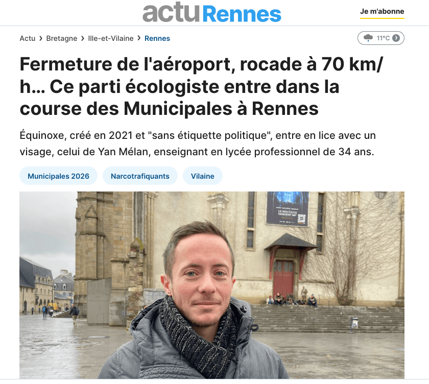 Article de Actu.fr sur notre liste Équinoxe Rennes